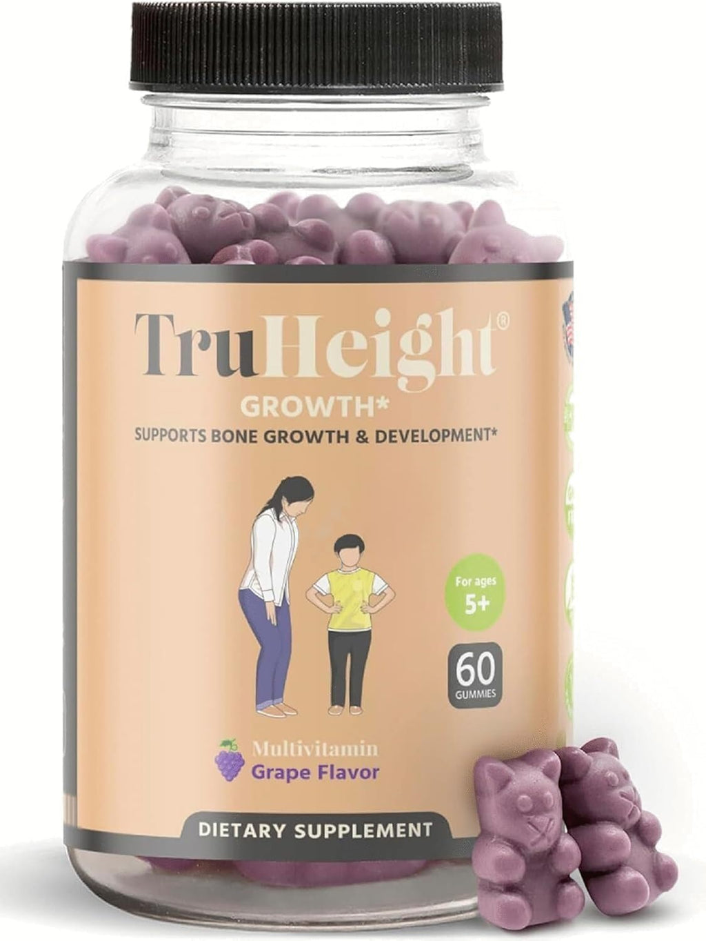 TruHeight Growth Gummies (Grape) Natural Growth & Development Supplement for Kids & Teens - Vitamin D, K, Calcium & Ashwaganda - Bone Strength Vitamins, Picky Eater Vitamin for Kids, Ages 5+ Pack of 2
