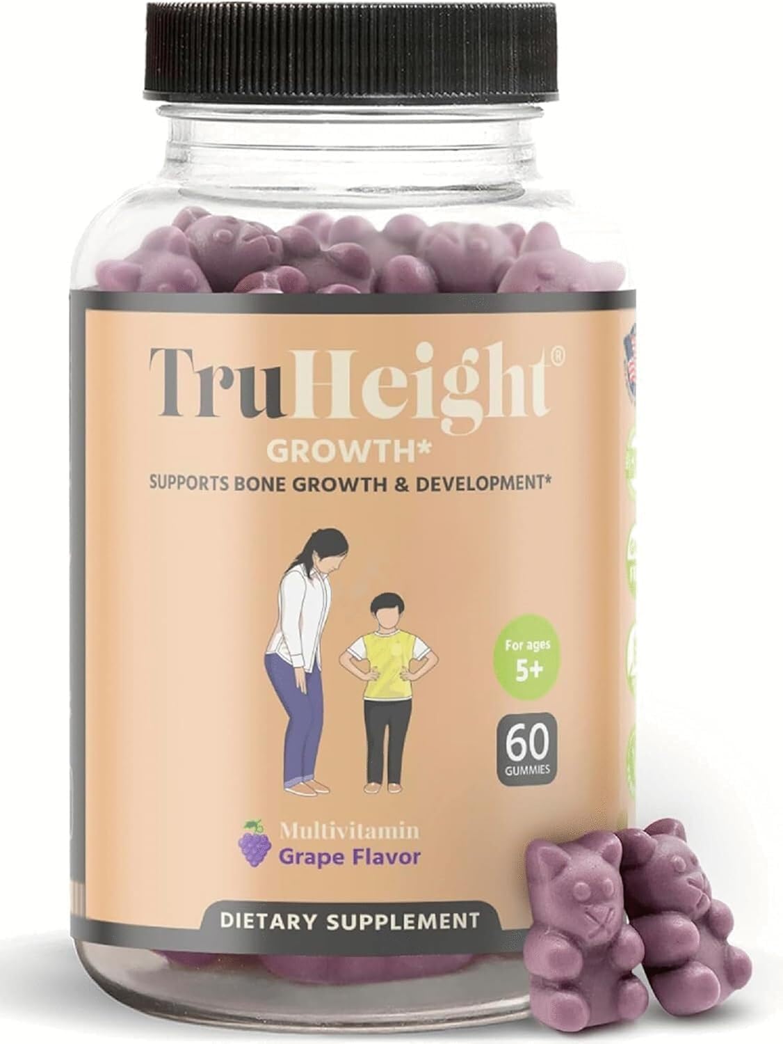TruHeight Growth Gummies (Grape) Natural Growth & Development Supplement for Kids & Teens - Vitamin D, K, Calcium & Ashwaganda - Bone Strength Vitamins, Picky Eater Vitamin for Kids, Ages 5+ Pack of 2