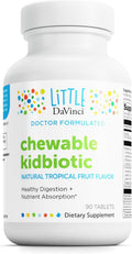 DAVINCI Labs Chewable Kidbiotic - Kids Probiotics to Support Digestion, a Healthy Gut, Brain Health and Immunity - with Probiotics, Amylase, and More - Tropical Fruit Flavor - 90 Chewable Tablets