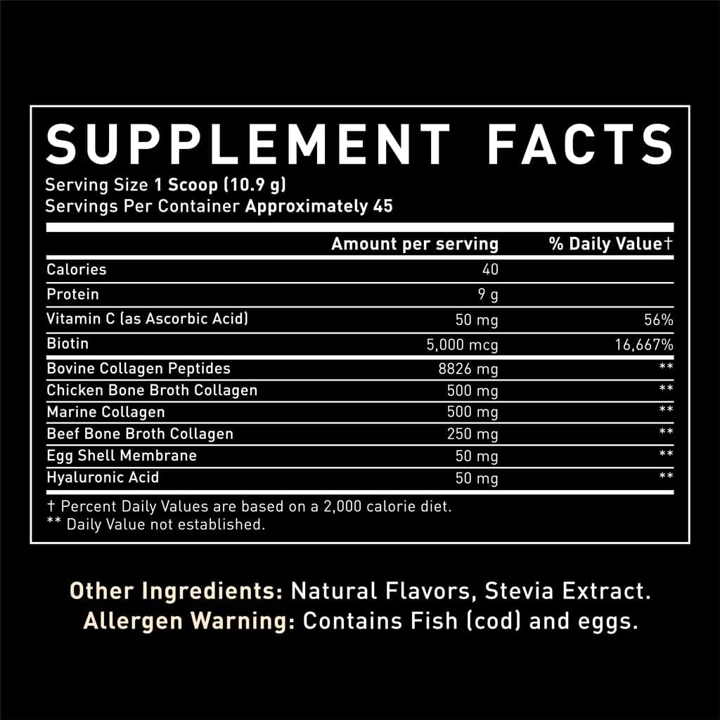 Premium Multi Collagen Peptides Protein Powder (1, 2, 3, 5 & 10) with Vitamin C, Biotin, Hyaluronic Acid, for Hair Skin and Nails - Marine, Bovine, Chicken & Eggshell (Vanilla, 45 Servings)