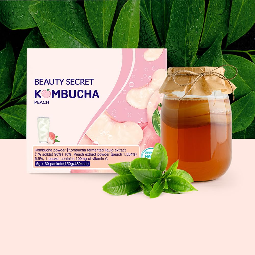 Kombucha Tea Organic Drink Sugar Free, Keto, Vegan, Low Calorie, Detoxifying Acids, Supports Gut Health, Non-GMO, Vegan, Gluten Free, Sparkling - Peach Iced Tea - 30 of Pack