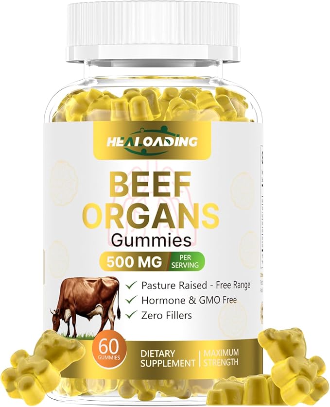 Beef Organ Supplement for Women：Grass Fed Beef Organ Gummies Supplement, Wellness with Liver Heart Kidney Pancreas Spleen Supports Women's Overall Energy and Health Non-GMO(60 Gummies)