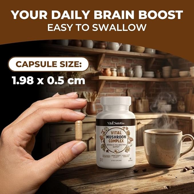 Vital 10-in-1 Mushroom Supplement Complex – High Potency Lion’s Mane, Cordyceps, Reishi & Turkey Tail Capsules – Nootropic Brain Support for Memory, Focus & Energy – 30 Day Supply