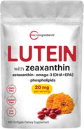 Micro Ingredients Lutein & Zeaxanthin 20mg Softgels, 400 Count, with Astaxanthin, Omega-3s, & Phospholipids | Eye + Vision Health Vitamins | Third Party Tested, Non-GMO, Gluten Free