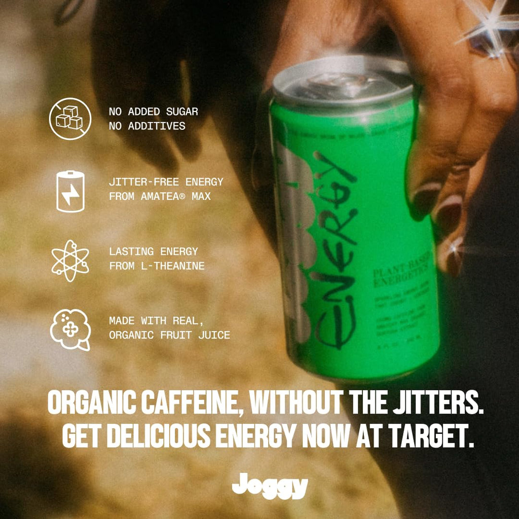 Joggy Organic Energy Drink | Pineapple Crush (4 Pack) | Zero Sugar Pre Workout Energy Drink for Men & Women | Plant-Based, Gluten Free, Vegan, Non-GMO, Ready to Drink | Non-Jittery Focus Drink