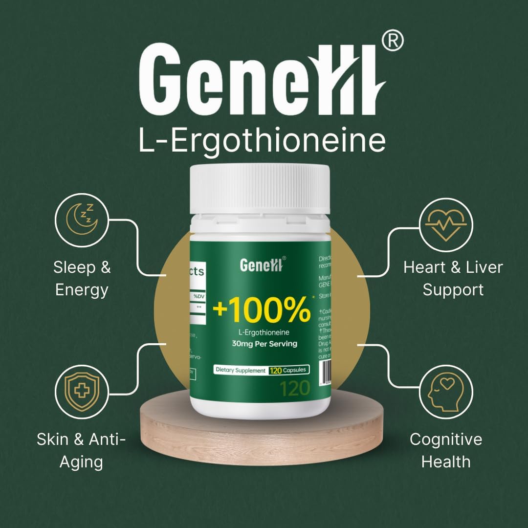 L-Ergothioneine Supplement, 30mg(EGT)/Serving, 6X Ergothioneine Mushroom Extract Supplements Longevity, Immune Support, Heart Health & Brain Supplement, Lab Tested, Made in USA (120 Servings)