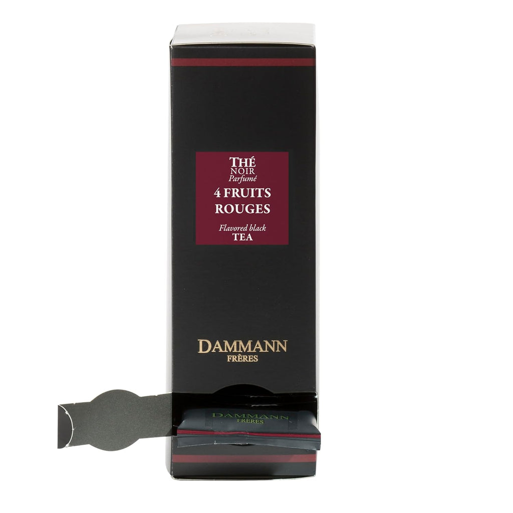 Dammann Freres Sachets, Quatre Fruits Rouges Tea Bags, Premium Gourmet French Black Tea, Blend Strawberry, Cherry, Raspberry, Red Currant Flavors, Individually Wrapped, 24 Count (Single Pack)