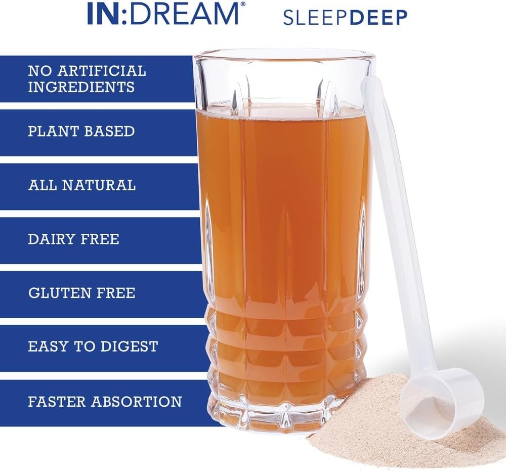 in Dream - Natural Sleep Aid Powder Drink Mix Herbal Adaptogen & Antioxidant Blend – Natural Night Sleep Drink for Deep Sleep, Relaxation & Recovery – Pomegranate Flavor, 20 Servings