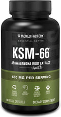 Jacked Factory Ashwagandha Root Extract (KSM-66 Ashwagandha) w/ 5% Withanolides - Supplement for Natural Stress Relief, Cognitive Function, Vitality, and Mood Support - 60 Veggie Capsules