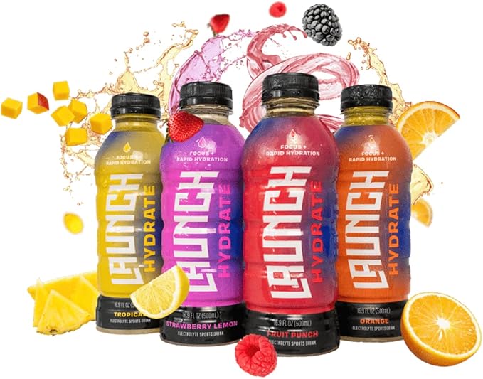 Sports Drink: Variety Pack (Strawberry Lemon, Orange, Tropical, Fruit Punch) - 16.9 Oz (4 Pack), Energy Drink + Hydration, Real Cane Sugar, Electrolytes, Cognizin for Focus, Vitamin B12 Energy Boost, L-Glutamine Hydration Formula, No Artificial Sweeten...