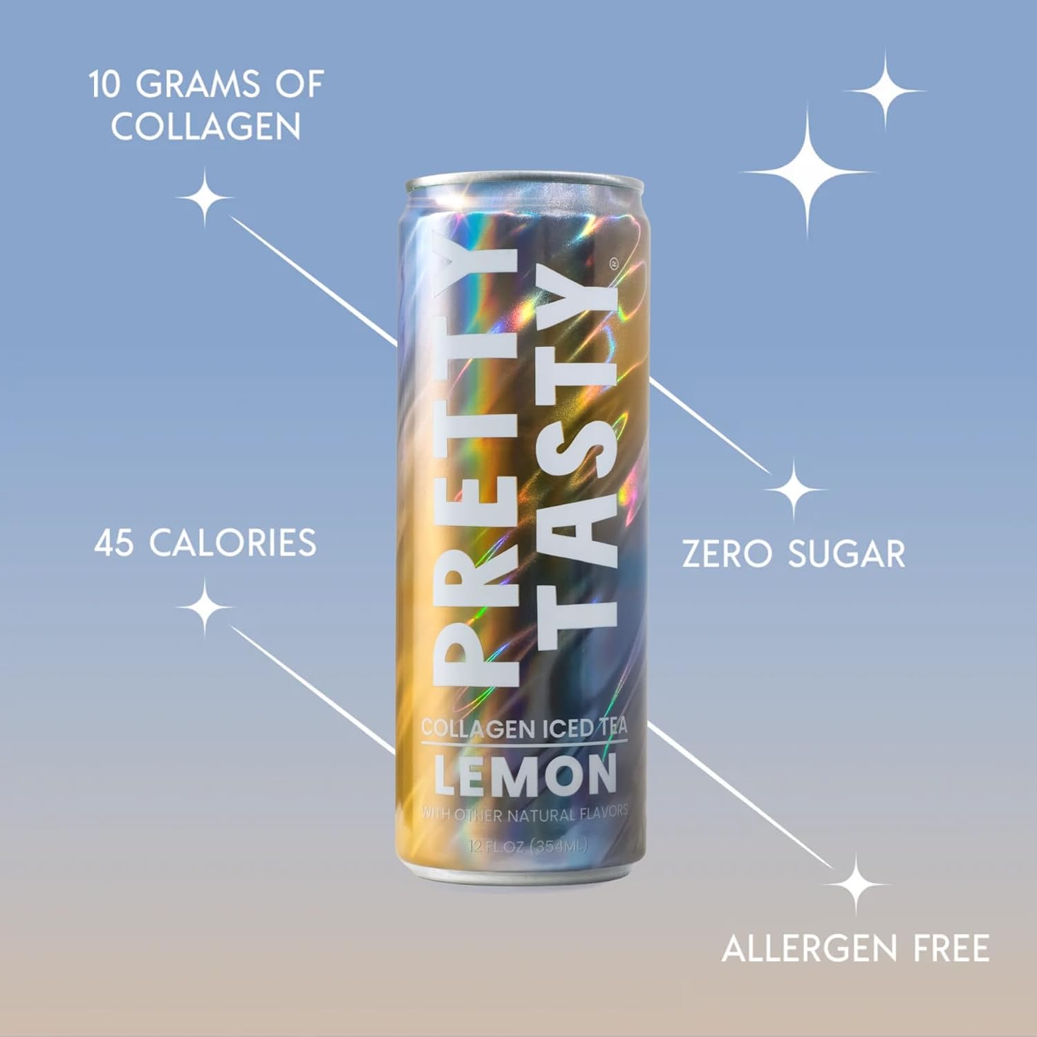 Pretty Tasty Radiance Collagen Tea - Beauty and Wellness - 10g Collagen Peptides Mix - (12 Pack) Lemon