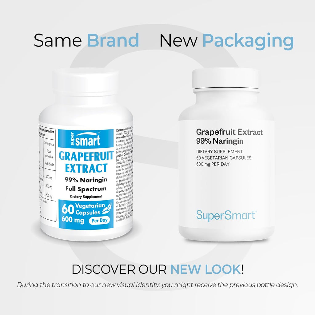 Supersmart - Grapefruit Extract 600mg per Day (99% Naringin) - High Potency GSE Supplement | Non-GMO & Gluten Free - 60 * 3 Vegetarian Capsules