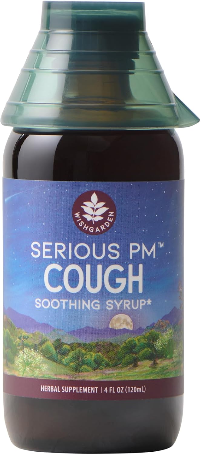 WishGarden Herbs Serious Cough PM Soothing Syrup - Natural Herbal Nighttime Cough Suppressant for Adults with Mullein Leaf Calms Cough Reflex, Normalizes Mucus Production, Supports Restful Sleep, 4oz