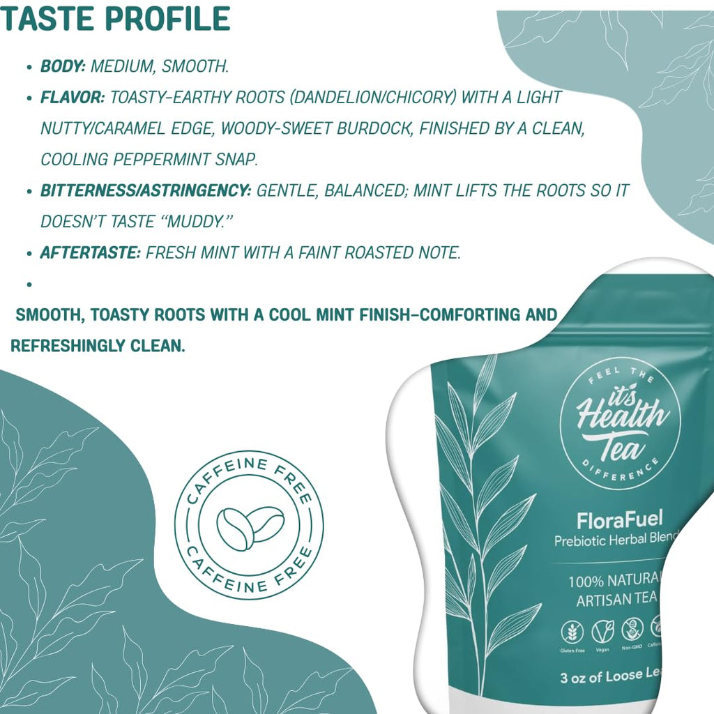 Probiotic Support Herbal Tea – Gut Balance & Digestive Comfort Blend | Dandelion, Chicory, Burdock, Elecampane & Peppermint | Caffeine-Free | + 35 Empty Tea Bags