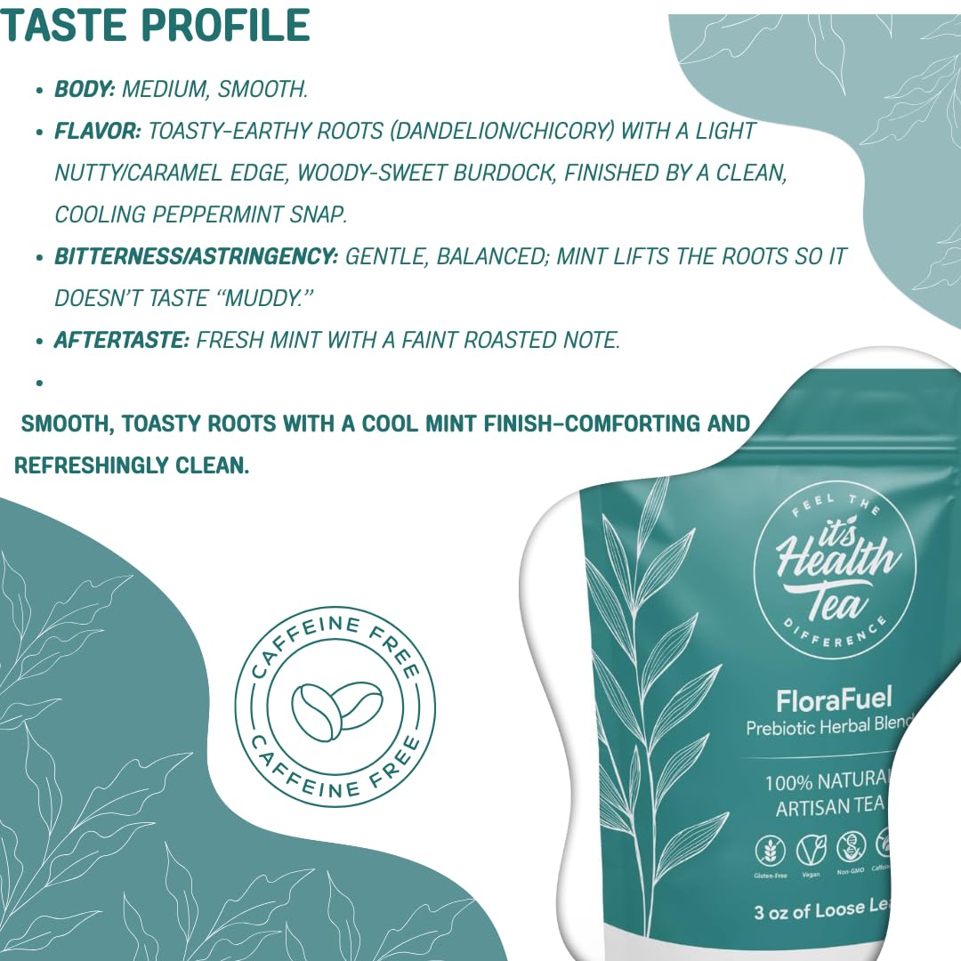 Probiotic Support Herbal Tea – Gut Balance & Digestive Comfort Blend | Dandelion, Chicory, Burdock, Elecampane & Peppermint | Caffeine-Free | + 35 Empty Tea Bags