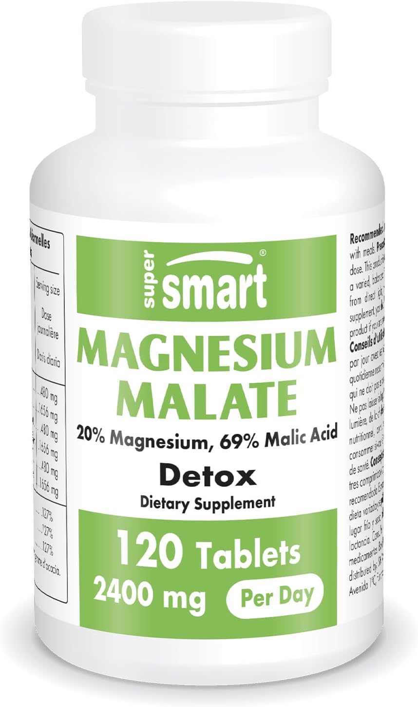 SuperSmart - Magnesium Malate 2400mg per Day (Highly Bioavailable) - Superior Mineral - Magnesium Malic Acid Supplement | Non-GMO & Gluten Free - 120 Tablets