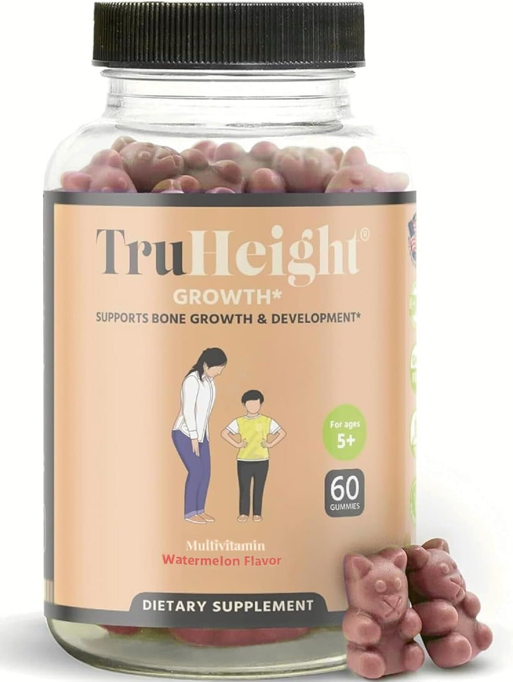 TruHeight Growth Gummies (Watermelon) Natural Growth & Development Supplement for Kids & Teens - Vitamin D, K, Calcium & Ashwaganda - Bone Strength Vitamins, Picky Eater Ages 5+ (Pack of 2) 120 Count
