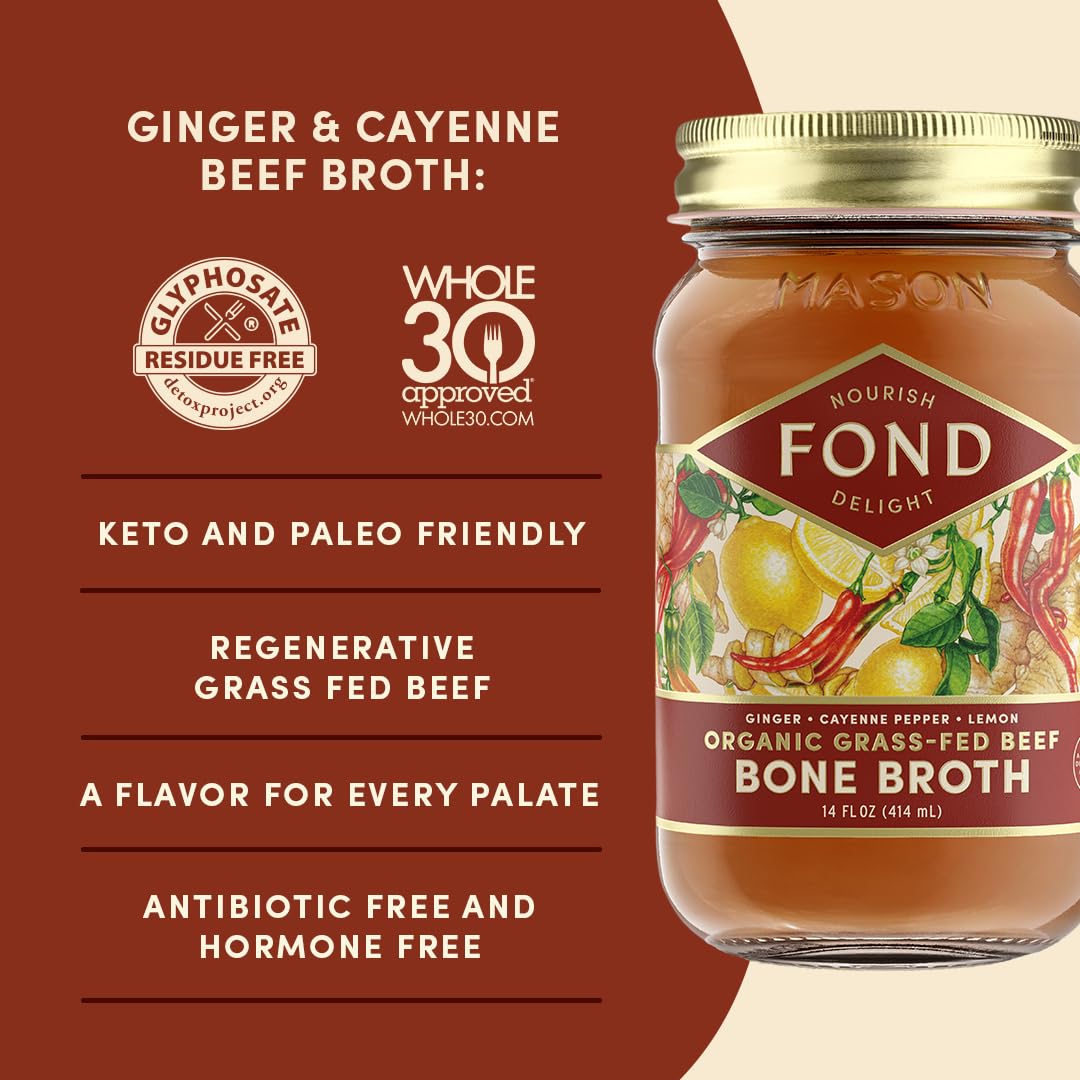 FOND Grass-fed Regenerative Beef Bone Broth infused with Organic Ginger & Cayenne