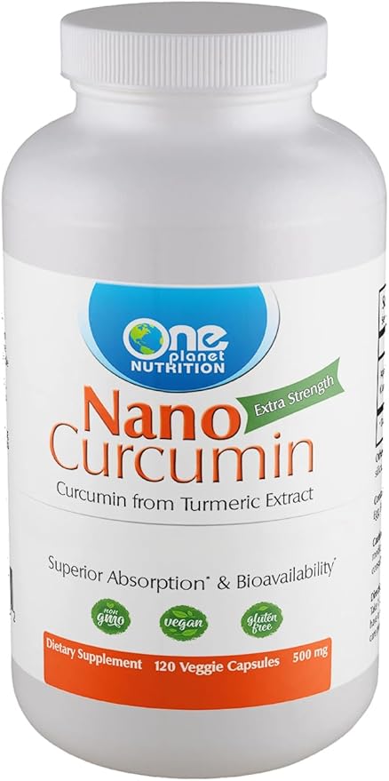 One Planet Nutrition Nano Curcumin 500 mg Veggie Capsules (120 Servings), Nano for High Absorption, Supports Immune Health, Non-GMO, Vegan, Gluten-Free