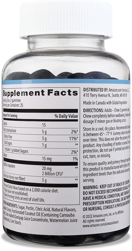 Amazon Basics Prebiotic & Probiotic Gummies, 2 Billion CFU, Blue Raspberry, 50 Count (2 per Serving)