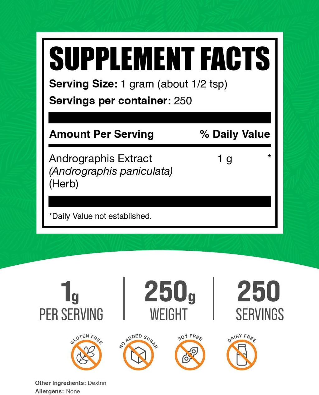 BulkSupplements.com Andrographis Extract Powder - Andrographis Paniculata, Herbal Supplement - Gluten Free, 1g per Serving, 250g (8.8 oz) (Pack of 1)