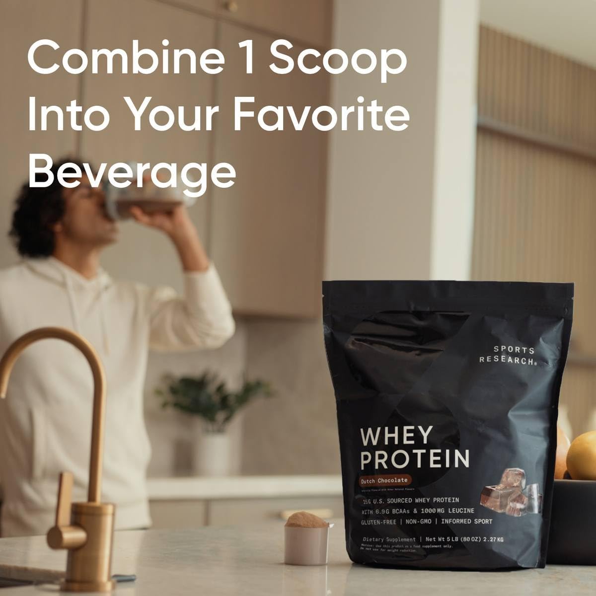 Sports Research Whey Protein Isolate - Sports Nutrition Protein Powder 25g per Serving - 2.1lb Bag Whey Protein - Vanilla Flavor - Bulk Protein Powder, 26 Servings