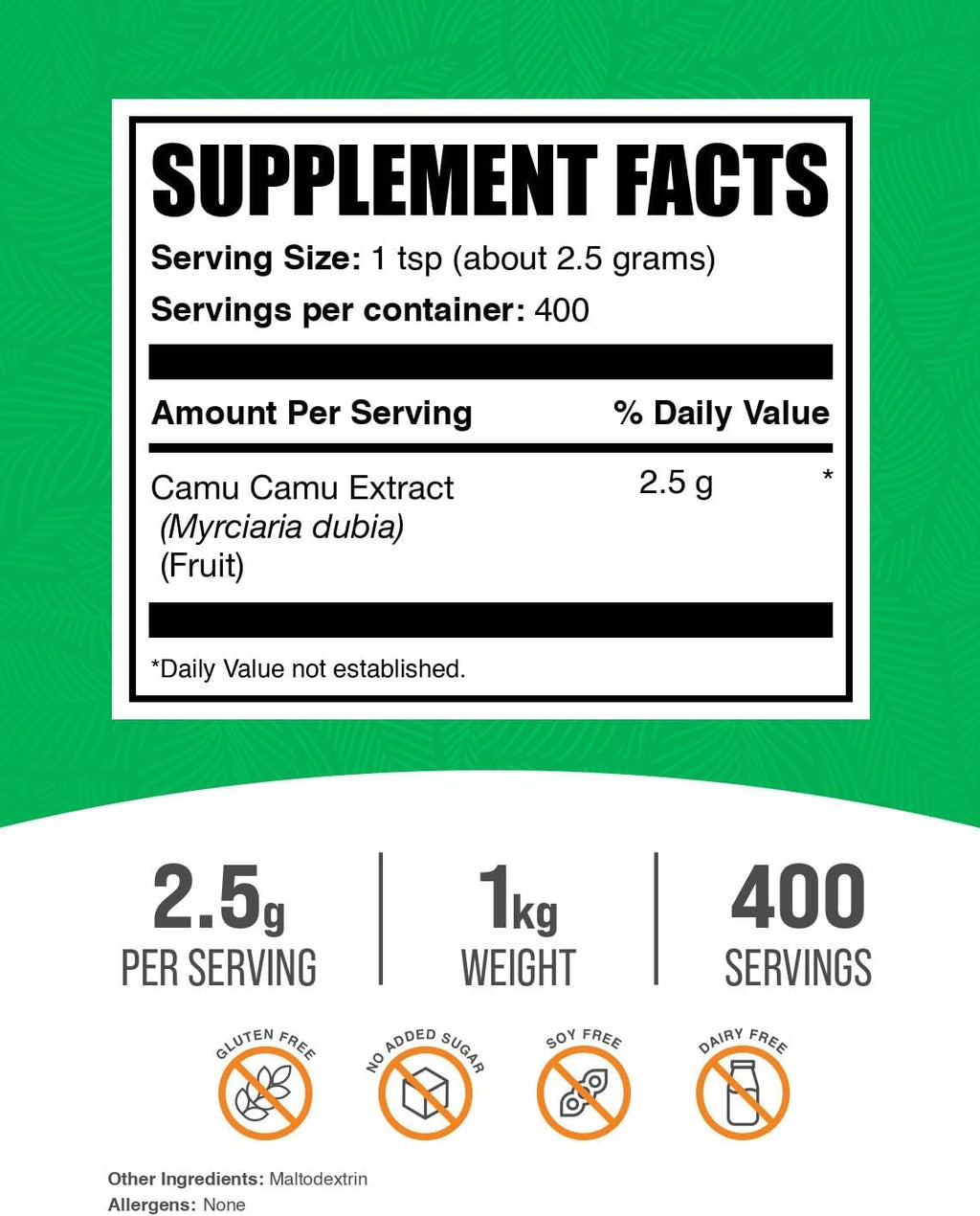 BulkSupplements.com Camu Camu Extract Powder - Superfood Supplement, Herbal Supplement - Vegan & Gluten Free, 2.5g per Serving, 1kg (2.2 lbs) (Pack of 1)
