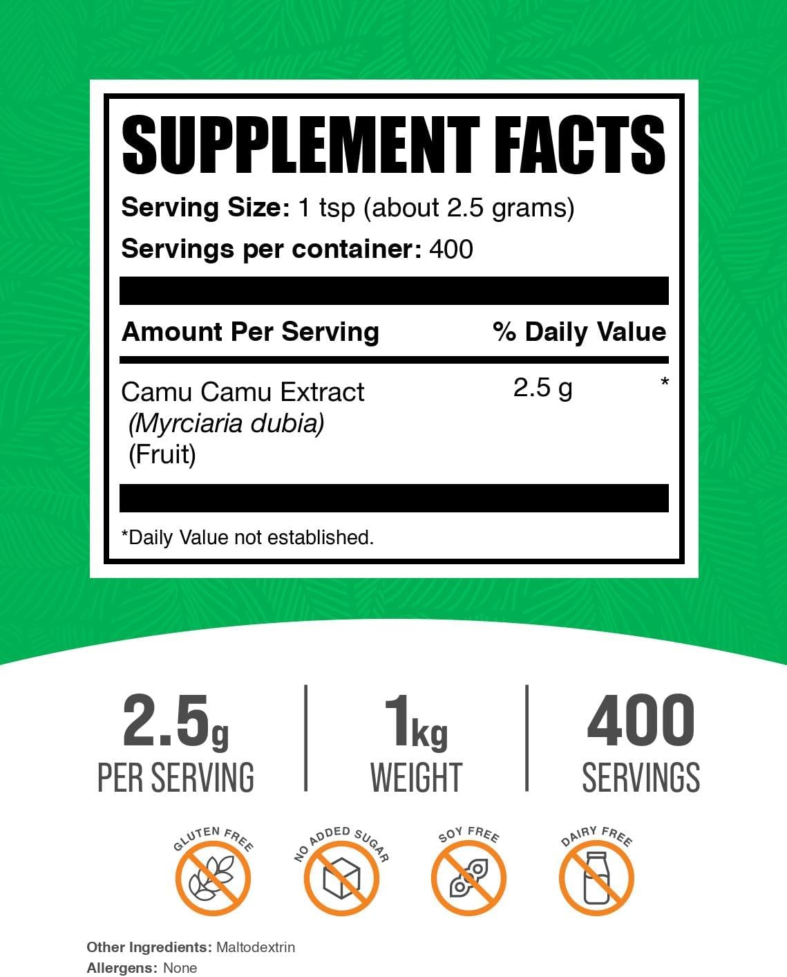 BulkSupplements.com Camu Camu Extract Powder - Superfood Supplement, Herbal Supplement - Vegan & Gluten Free, 2.5g per Serving, 1kg (2.2 lbs) (Pack of 1)