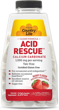 Country Life Acid Rescue Chewable Tablets - Certified Vegan & Gluten-Free Heartburn Relief, 400mg Calcium & Magnesium, Non-GMO, Sugar-Free Berry Flavor, Supports Bone Health, 220 Count