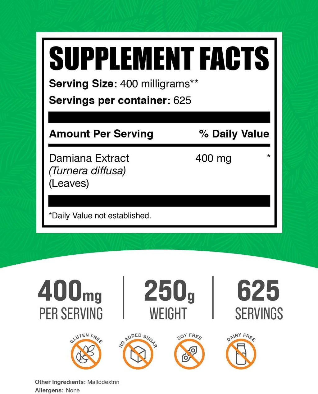 BulkSupplements.com Damiana Extract Powder - Damiana Supplement, Herbal Supplement - Vegan & Gluten Free, 400mg per Serving, 250g (8.8 oz) (Pack of 1)