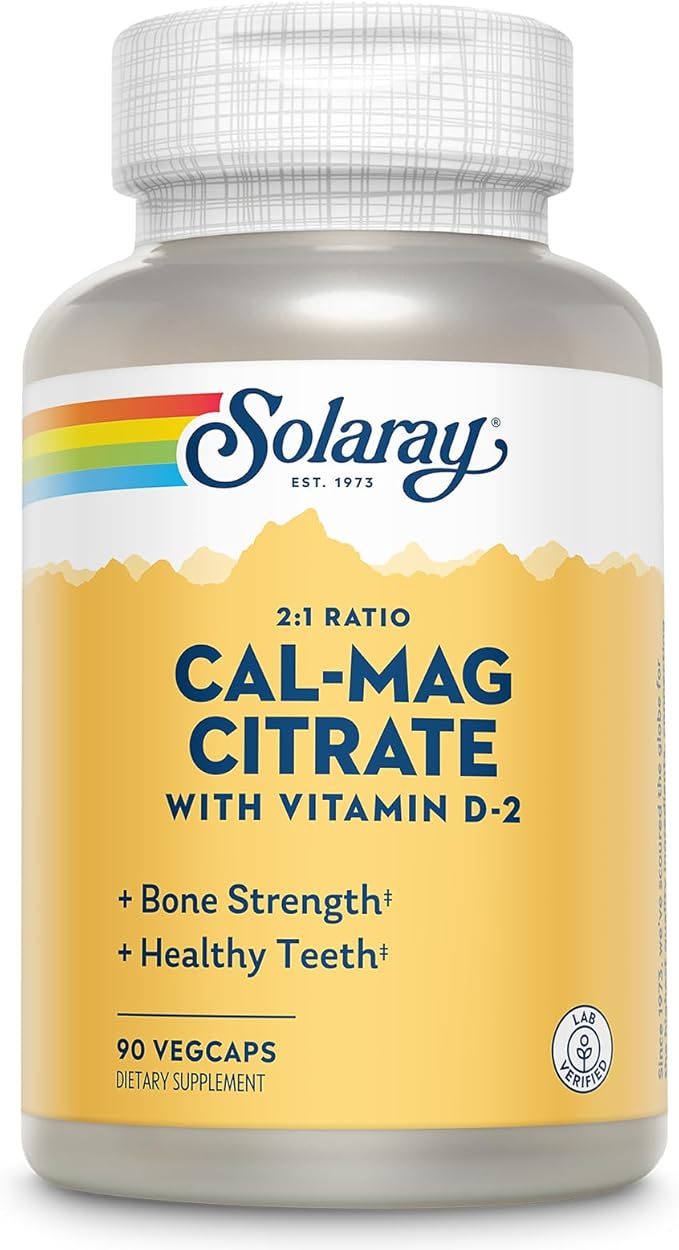 Solaray Calcium Magnesium Citrate 2:1 Ratio - Calcium Supplements for Women and Men w/Magnesium and Vitamin D 2 - Bone Health, Muscle and Nerve Support - Vegan, 60-Day Guarantee, 15 Serv, 90 VegCaps
