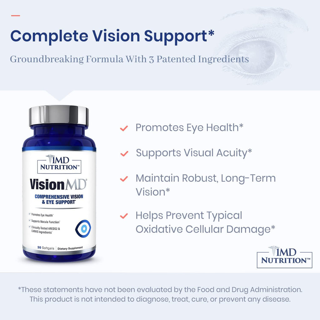 1MD Nutrition VisionMD Eye Vitamin CARMIS - with Lutein & Zeaxanthin | Supports Vision Health, Everyday Eye Strain, & Occasional Dry Eye | 60 Softgels (2-Pack)