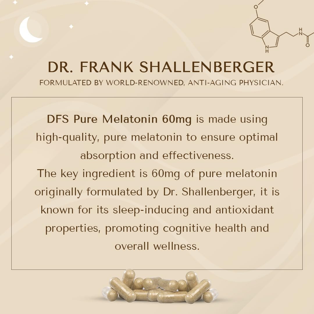 Pure Melatonin 60mg | 60 High-Dose Easy-to-Swallow Capsules | Natural Sleep Aid | Non-Habit Forming | Holistic Wellness