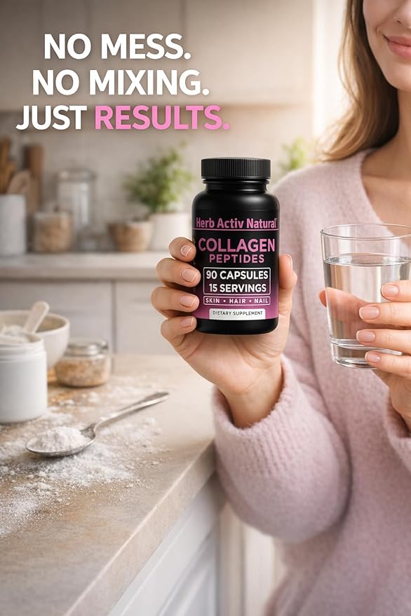 Collagen Peptides Capsules - Bovine Source - Skin Hair Nail Support - 90 Capsules per Bottle - 15 Servings - Pack of 2