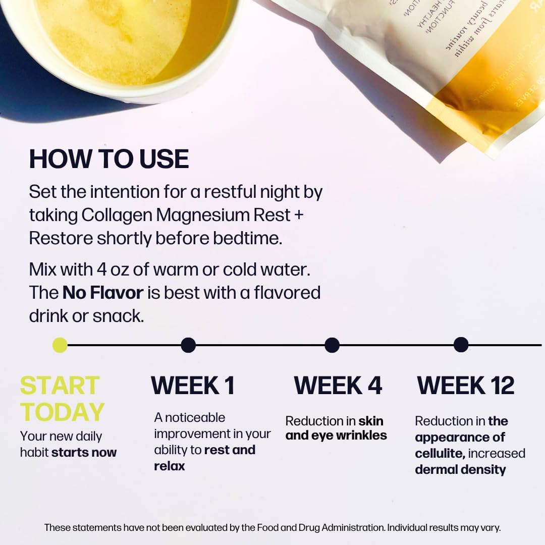 Collagen Magnesium Rest + Restore (No Flavor) [30 Serves] | VERISOL Bioactive Collagen Peptides, Magnesium Glycinate & Taurate Salts | Lauren Roxburgh Rest + Restore | Calming Nightly Beauty Routine