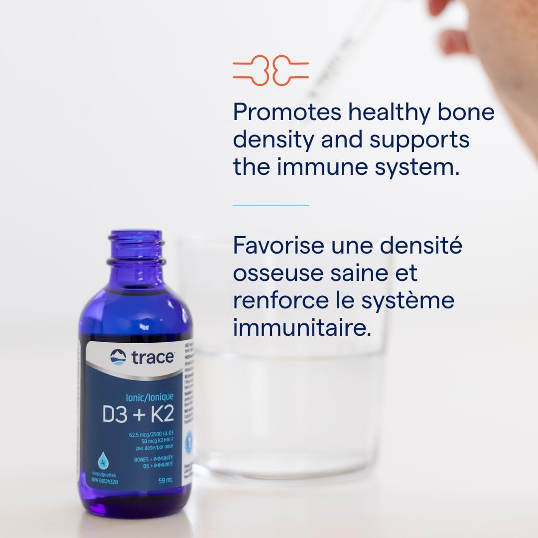 Trace Minerals | Liquid Ionic Vitamin D3 + K2 | 125 mcg (5,000 IU) D3, 100 mcg K2 | Concentrated Dietary Supplement | 2 fl oz. 296 Servings