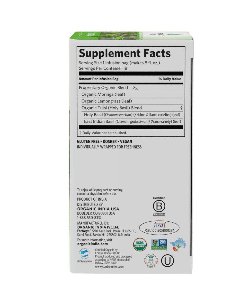 Organic India Energizing Tulsi Herbal Tea Favorites - Breakfast, Green, Moringa - Holy Basil, Adaptogen, Vegan, USDA Certified Organic, Non-GMO - 18 Infusion Bags per Box (Pack of 3)