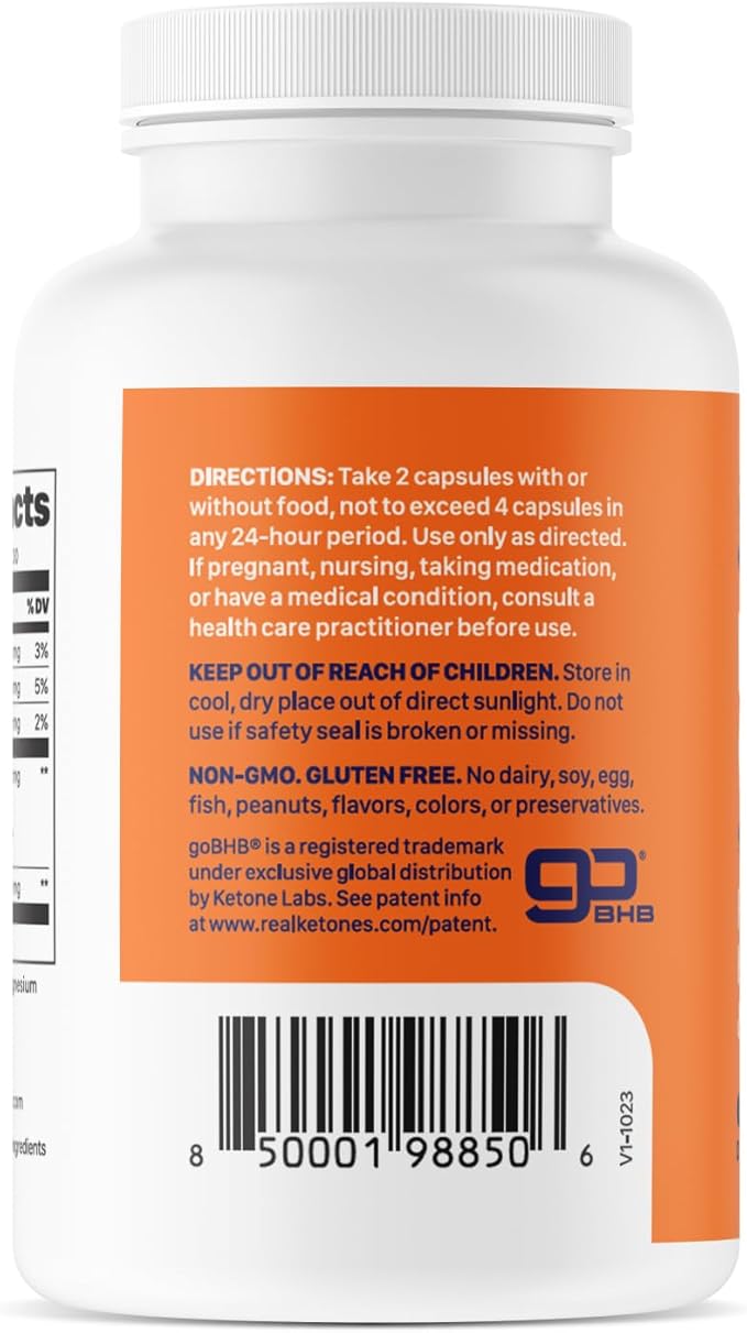 Keto BHB Salts Capsules - Sodium Calcium & Magnesium BHB Capsules with Caffeine & Patented goBHB Beta-Hydroxybutyrate Electrolytes - Exogenous Ketones Supplement for Enhanced Energy Focus & Ketosis