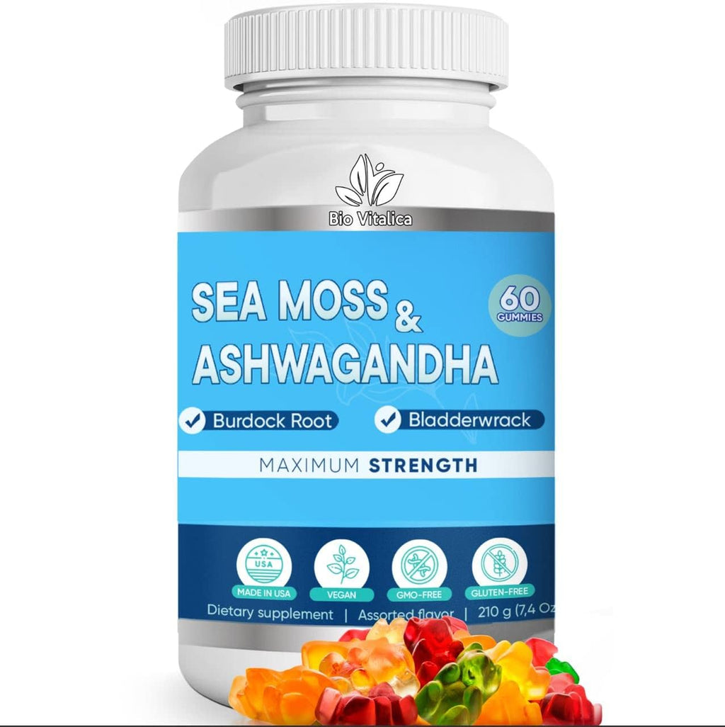 BIO VITALICA (Bundle) Sea Moss Elderberry (1 Pack) & Quercetin (3 Packs) & Sea Moss Ashwagandha Gummies (1 Pack) BioVitalica