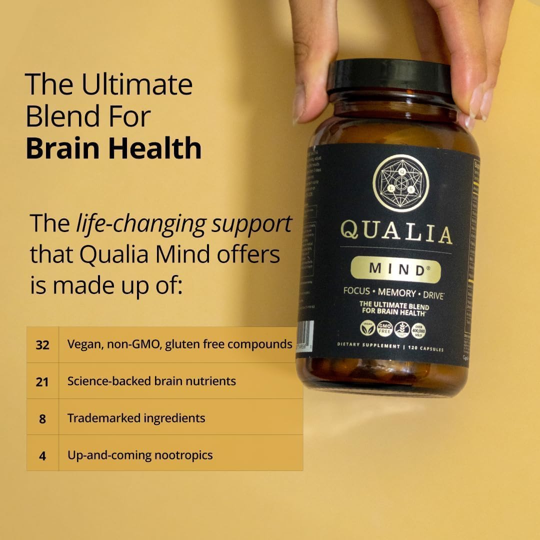 Qualia Mind — Beat Brain Fog | Doctor-Formulated Premium Brain Nourishment | Fuel Focus, Drive & Energy | 32 Ingredients Including Lion’s Mane, Cognizin™️, Ginkgo & More| 2 Week Supply*