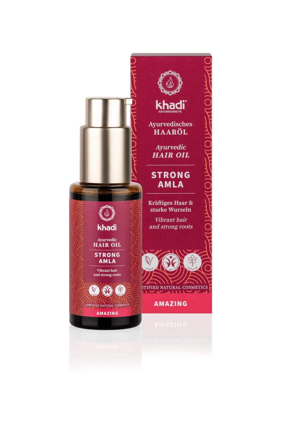khadi STRONG AMLA hair oil, 100% natural, herbal, vegan, promotes growth, prevents hair loss & gray hair, strengthens roots, silicone-free, Ayurvedic hair care, organic beauty 1.69oz