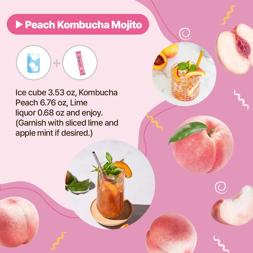 KAYFOOD-Kombucha-Peach-Garden-Daily Zero Sugar, Diet, Gut Healthy Sparkling Beverage, Fermented Korean Drinks for Iced, Hot, Workout Tea (10ST)