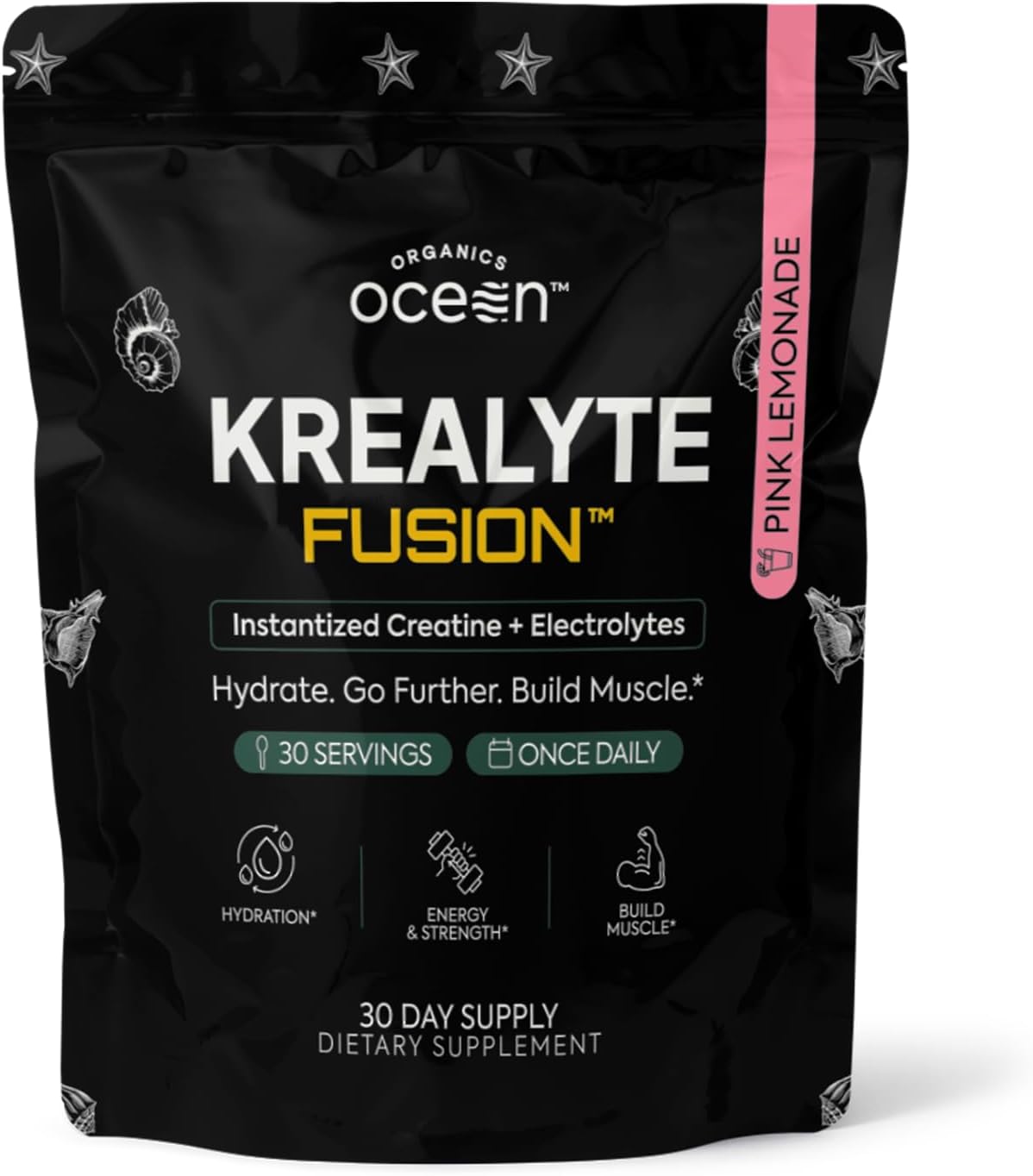 Organics Ocean Krealyte Fusion - Instantized Creatine Monohydrate Powder with Electrolytes - Muscle Strength, Endurance & Hydration Support - Vegan, Sugar-Free, Pink Lemonade Flavor - 30 Servings