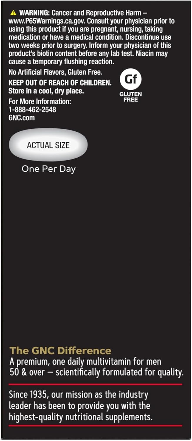 GNC Mega Men One Daily 50 Plus Multivitamin, Science-Backed Formula for Overall Wellness, Prostate and Circulatory Support and Immune Health, 60 Count