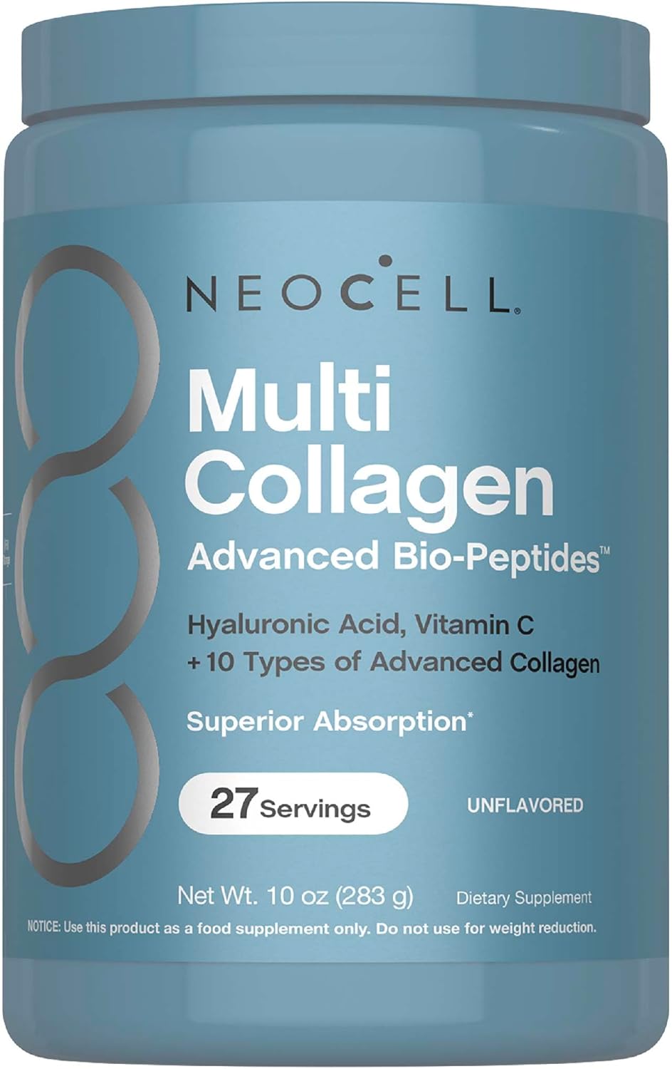 NeoCell Multi Collagen Bio-Peptides Powder | 22oz | Advanced with Hyaluronic Acid and Vitamin C | 10 Super Types of Collagen | Superior Absorption | Grassfed Protein Supplement |