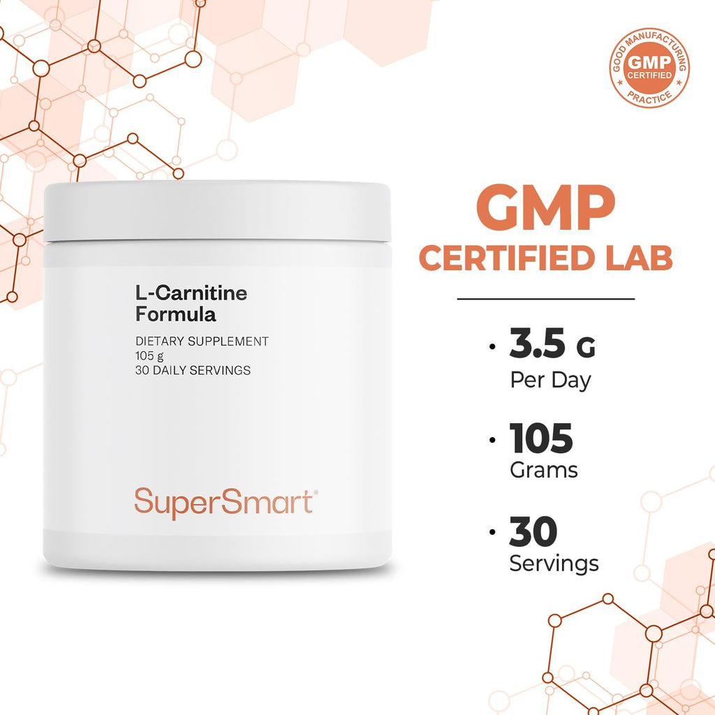 Supersmart - L-Carnitine Formula (Natural Lemon Flavor) - 2-in-1 with Acetyl L-Carnitine & L-Carnitine Tartrate Powder - Amino Acids Complex Supplement | Non-GMO & Gluten Free - 105 g
