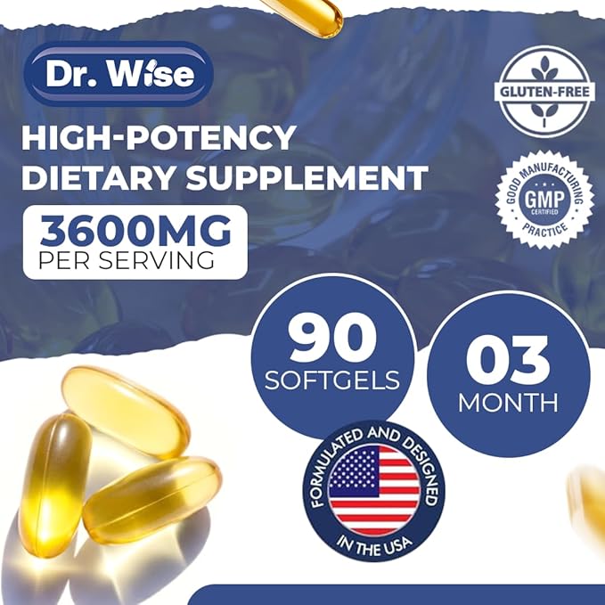 Triple Strength Omega 3 Fish Oil 3600mg – 1300mg EPA & 860mg DHA- Once Daily – Burpless Lemon Flavor, – Supports Heart, Brain, Joint & Eye Health – Wild Caught, Non-GMO, 90 Softgels, 3-Month Supply
