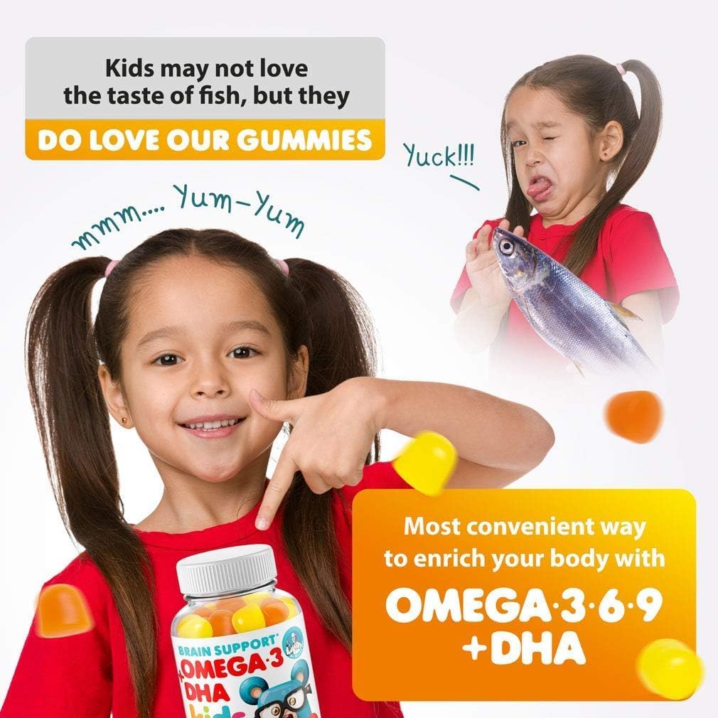 DR. MORITZ Omega 3 Kids Gummies (180 Count), Vegan Omega3 Gummies for Kids with No Fish Oil, Vitamins for Brain & Heart Health, Gluten-Free Omega 3 6 9