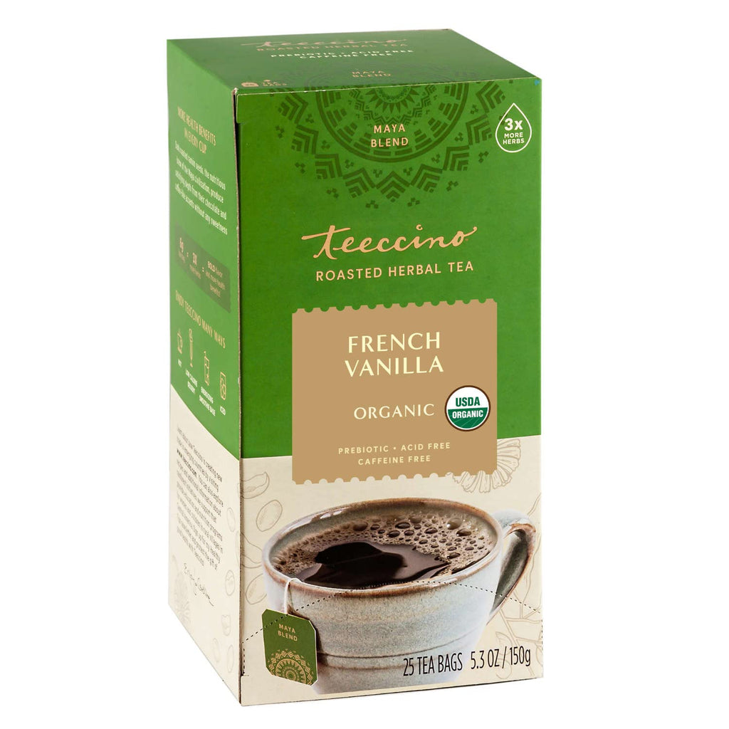 Teeccino French Vanilla Herbal Tea - Rich & Roasted Herbal Tea That’s Caffeine Free & Prebiotic for Natural Energy, Coffee Alternative, 25 Count