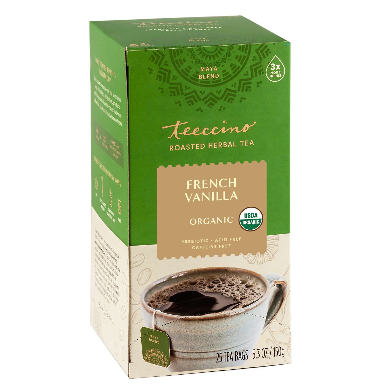 Teeccino French Vanilla Herbal Tea - Rich & Roasted Herbal Tea That’s Caffeine Free & Prebiotic for Natural Energy, Coffee Alternative, 25 Count